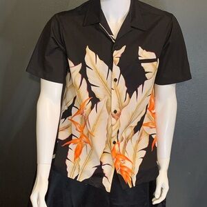 Vintage Mark Christopher LTD Hawaiian Black and Orange Men's  Large Shirt